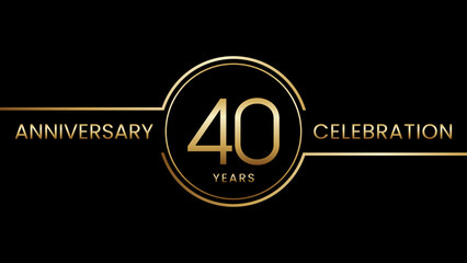 40th anniversary. Anniversary template design with golden text and ring. Logo Vector Template