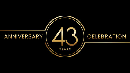 43th anniversary. Anniversary template design with golden text and ring. Logo Vector Template