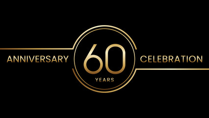 60th anniversary. Anniversary template design with golden text and ring. Logo Vector Template