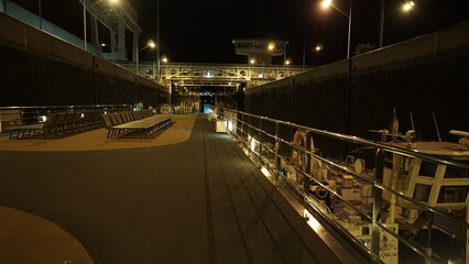 Fototapeta na wymiar River water lock in night