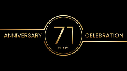 71th anniversary. Anniversary template design with golden text and ring. Logo Vector Template