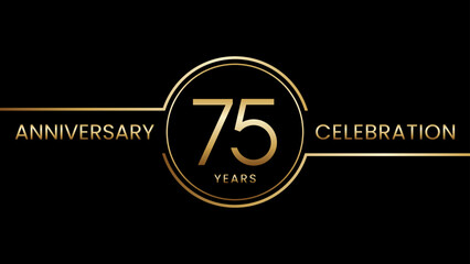 75th anniversary. Anniversary template design with golden text and ring. Logo Vector Template