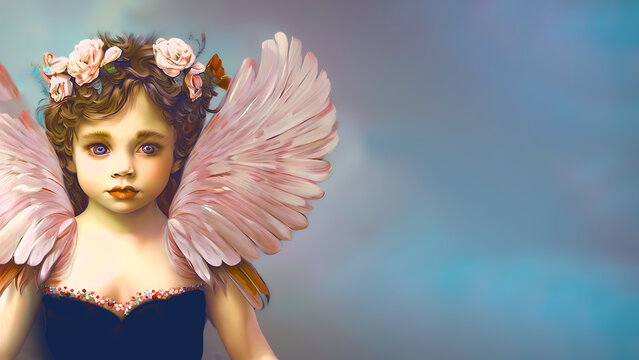 Beautiful illustration of female cupid. Background, generative ai