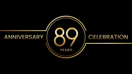 89th anniversary. Anniversary template design with golden text and ring. Logo Vector Template