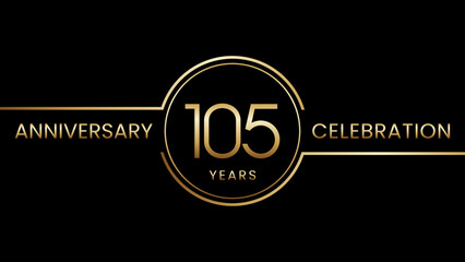105th anniversary. Anniversary template design with golden text and ring. Logo Vector Template