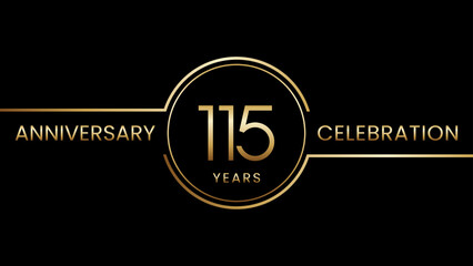115th anniversary. Anniversary template design with golden text and ring. Logo Vector Template
