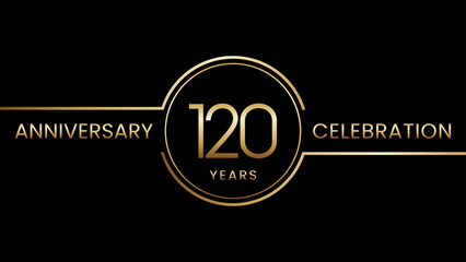 120th anniversary. Anniversary template design with golden text and ring. Logo Vector Template