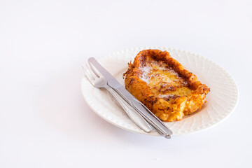 Fried French toast (Torrijas). Typical Spanish Easter sweet. Vertical photography and selective focus