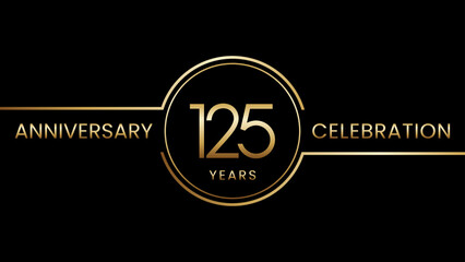 125th anniversary. Anniversary template design with golden text and ring. Logo Vector Template