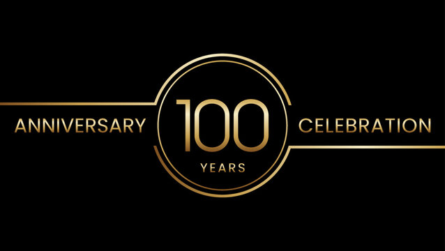 100th anniversary. Anniversary template design with golden text and ring. Logo Vector Template