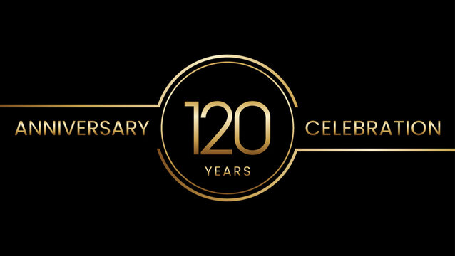 120th anniversary. Anniversary template design with golden text and ring. Logo Vector Template