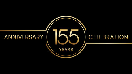155th anniversary. Anniversary template design with golden text and ring. Logo Vector Template