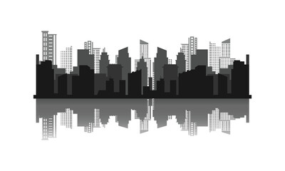 Obraz premium Abstract city building skyline metropolitan with reflection design