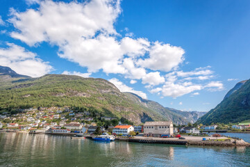 Fototapeta na wymiar Beautiful fishing village Undredal close the fjord near the Flam in Norway