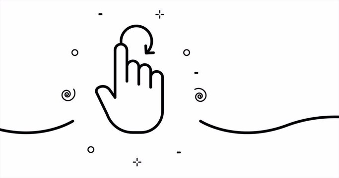 Click with restart. Hand gestures, zoom in and out, swipe, tap, press, arrow, clock, hourglass. Technology concept. One line drawing animation. Motion design. Animated technology logo. Video 4K.