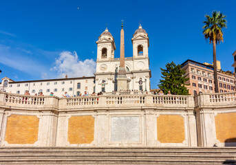 Fototapeta premium Spanish steps and Trinita dei Monti church in Rome, Italy