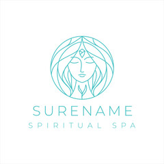 Abstract woman message spa spiritual and healthy crystal yoga custom logo design vector