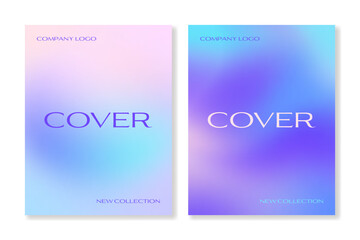 Set of cover templates with gradient backgrounds in purple and pink colors in a modern style. For brochures, booklets, banners, posters, business cards, social media and other projects. 