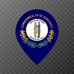 Map pointer with flag Kentucky state. Vector illustration.