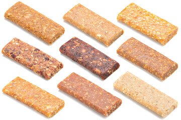 natural fruit bars composition isolated on white background