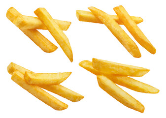 Flying potato fries collection, isolated on white background