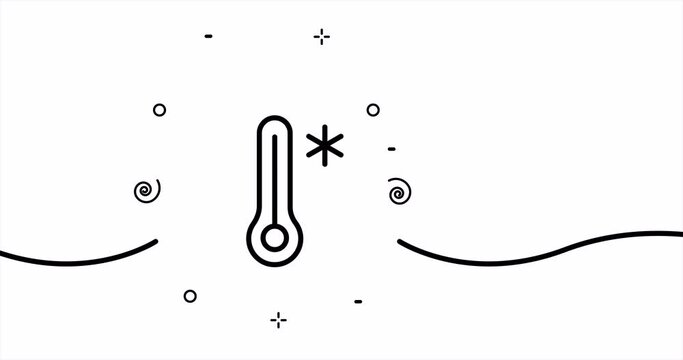 Thermometer. Snowflake, winter. Celsius, cold, heat, body temperature, room temperature. One line drawing animation. Motion design. Animated technology logo. Video 4K.