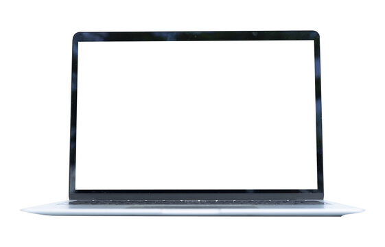 Laptop isolated with blank white screen for mockups