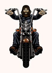 Man of Biker Riding Vintage Motorbike