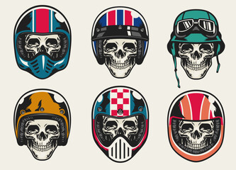 Set of Vintage Skull Wearing Helmet