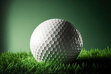 White Golf Ball Isolated On Center Of Green Grass Field And Green Background Generative AI