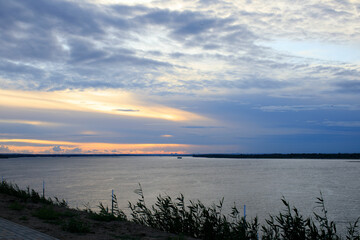 evening sunset on the Volga river embankment