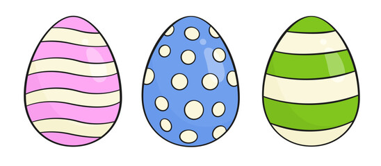 Colorful Easter eggs. Cartoon. Vector illustration. Isolated on white background