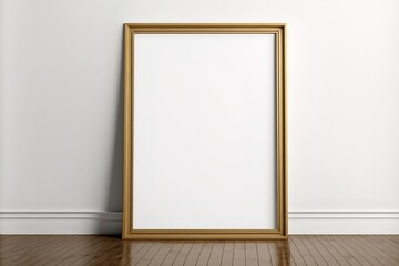 Wooden Frame With White Space For Poster Mockup On Wooden Floor Generative AI