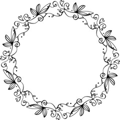 Vector wreath, round frame for cards, coasters design. Doodles. Floral frame.