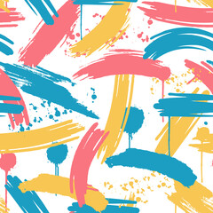Abstract seamless pattern with brush strokes. Handcrafted vector trendy repeat pattern.  