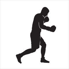 Silhouette of male boxing player in isolate on a white background. Vector illustration.