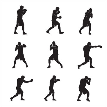 Silhouette of male boxing player in isolate on a white background. Vector illustration.