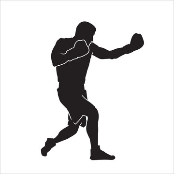 recommend clip art: Silhouette of male boxing player in isolate on a white background. Vector illustration.