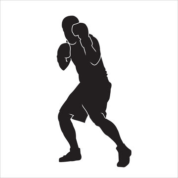 recommend clip art: Silhouette of male boxing player in isolate on a white background. Vector illustration.