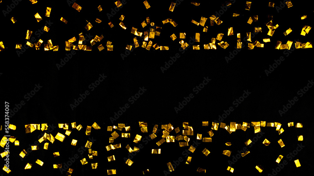 Poster Golden glitter particle frame for background and copy space