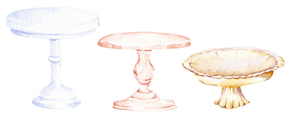 Watercolor cake stand, painted stands set, plate, celebration, vintage