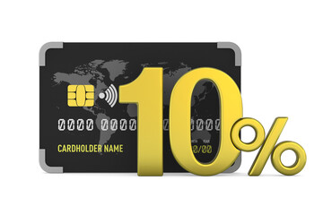 credit card and 10 percent on white background. Isolated 3D illustration