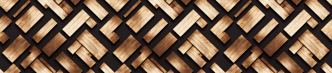 Natural wooden background, grunge parquet, flooring design seamless texture geometric pattern. Isometric background. Seamless repeat pattern for wallpapers, banners, web.  illustration	
