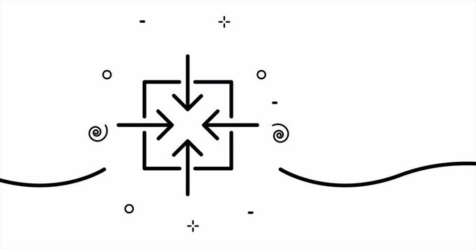 Full screen arrows. Zoom in, zoom out, scale, hand, touch control, minimize, maximize, vr, virtual reality, metaverse. One line drawing animation. Motion design. Animated technology logo. Video 4K.