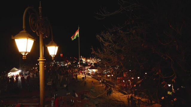 Night view of The Ridge Christ Church and shopping street in Mall Road  Shimla or Simla. Capital of Himachal Pradesh north India Himalayas. 
