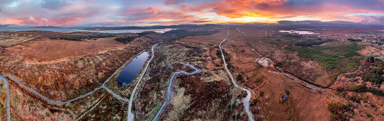 Aerial view of amazing sunrise at Bonny Glen in County Donegal - Ireland