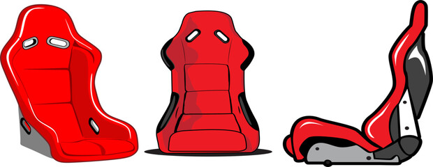 Red racing bucket chair in flat design. Vector Illustration.
