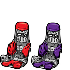 racing purple and red metal bucket seats in flat design Vector Illustration.
