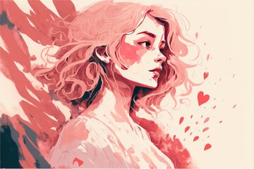 illustration of a woman fall in love, ai generated
