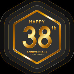 38th Anniversary. Golden Anniversary Logo Design With Hexagon Style For Celebration Event. Logo Vector Illustration